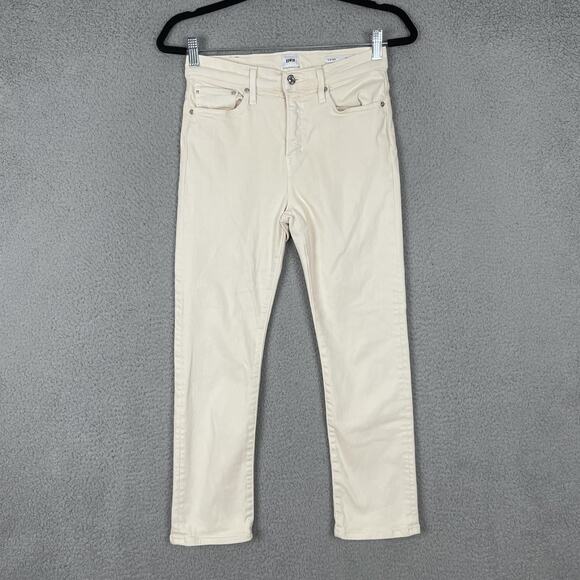 Edwin Elin Crop Straight Jeans Womens 26 Vanilla White High Rise Stretch USA - Picture 1 of 12